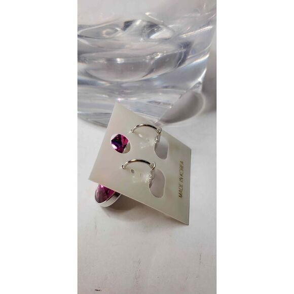 New! Swarovski Elements Earrings Round Fuchsia Crystal Leverback Dangle Drop - Picture 2 of 5